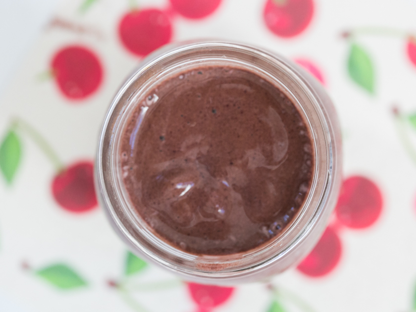 Whole 30 smoothie with cherries, ice, and collagen protein powder 