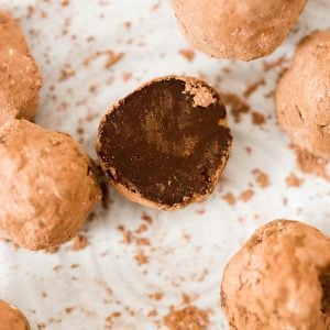 Dark chocolate truffles coated in cocoa powder.