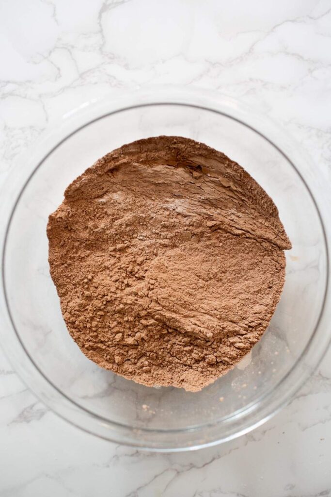 dry ingredients in a bowl for sourdough brownies