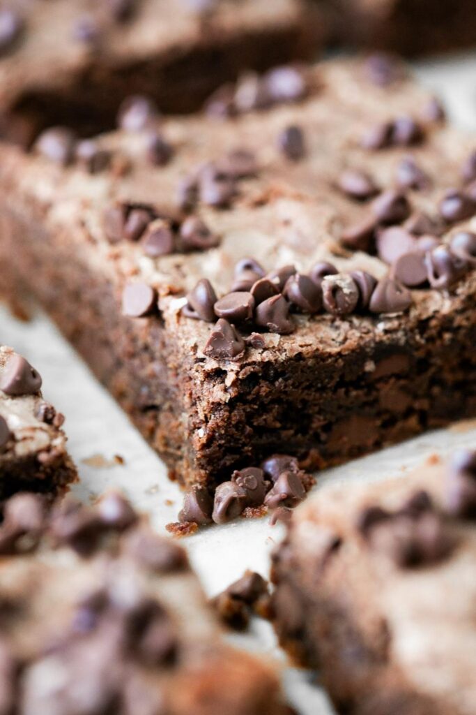 double chocolate sourdough discard brownies on a tray 