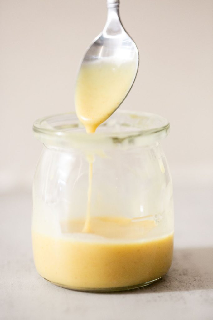 honey mustard made with three ingredients in a small jar