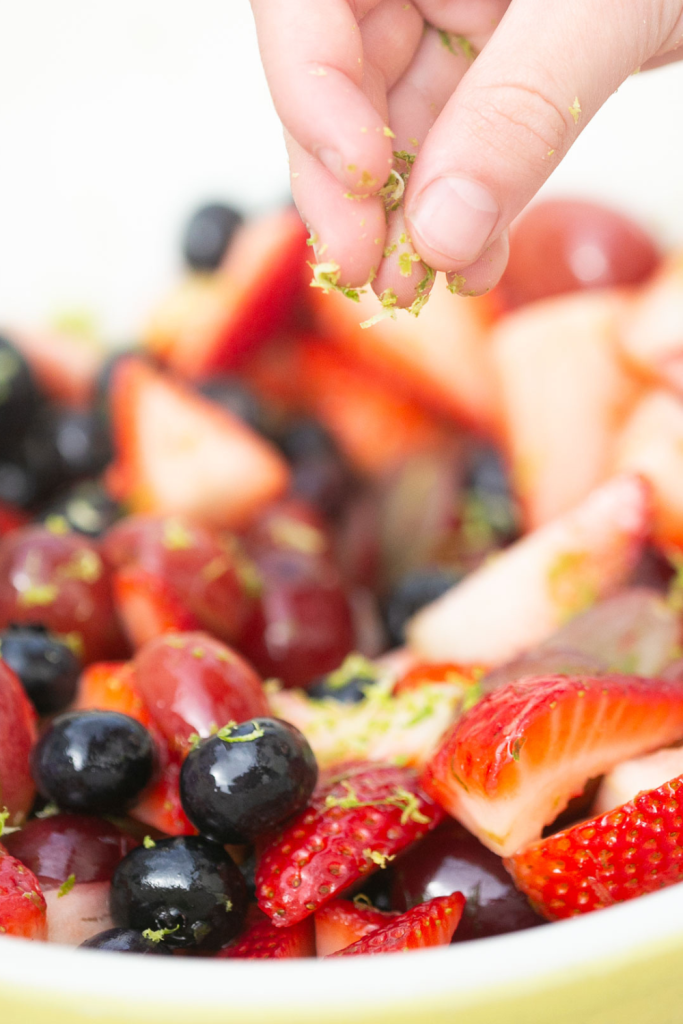 lime zest added to honey lime fruit salad