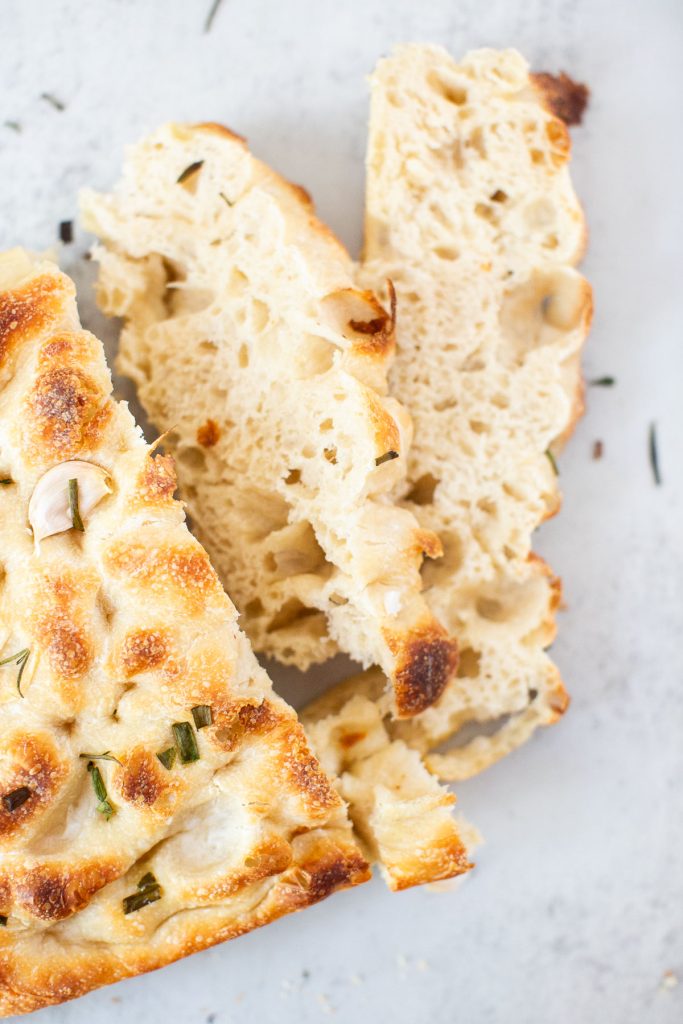 sourdough focaccia bread on a plate