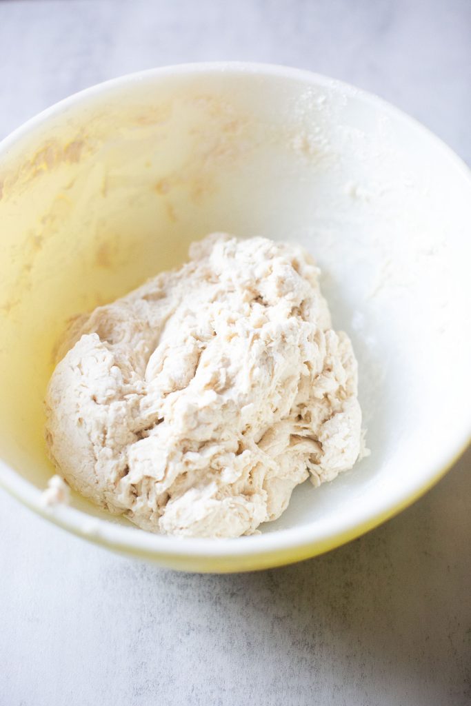 sourdough focaccia dough in a bowl
