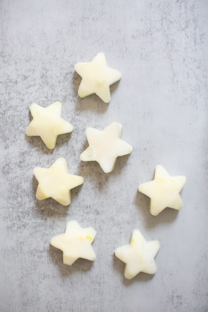 stars cut out of pears for a fruit salad