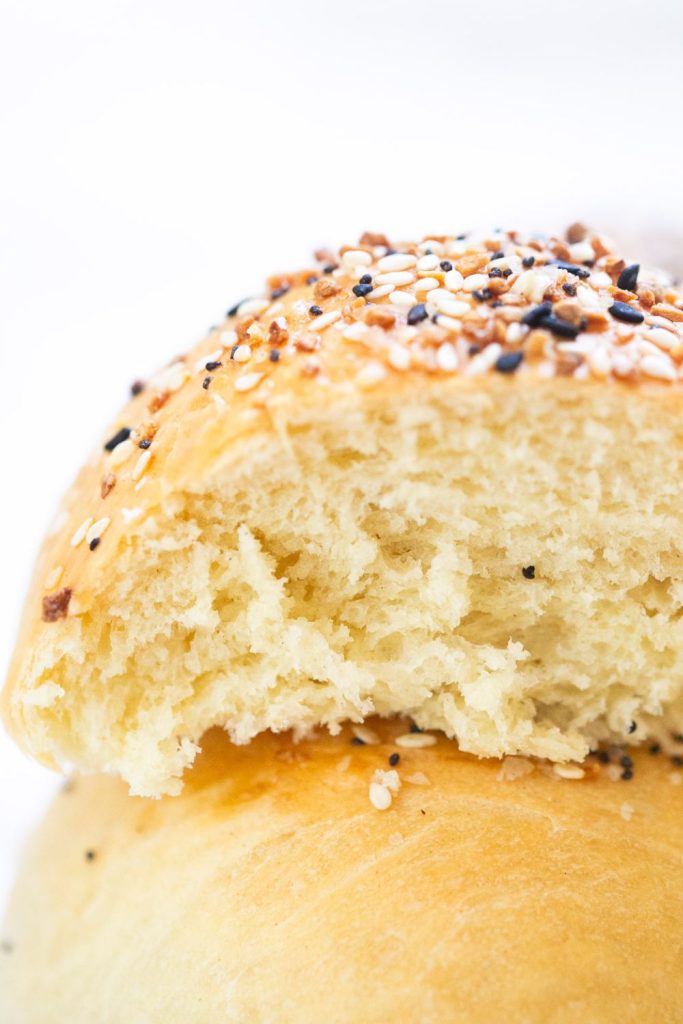 sourdough discard hamburger buns cut in half