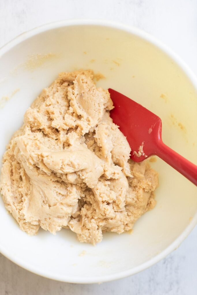 browned butter sourdough cookie dough in bowl