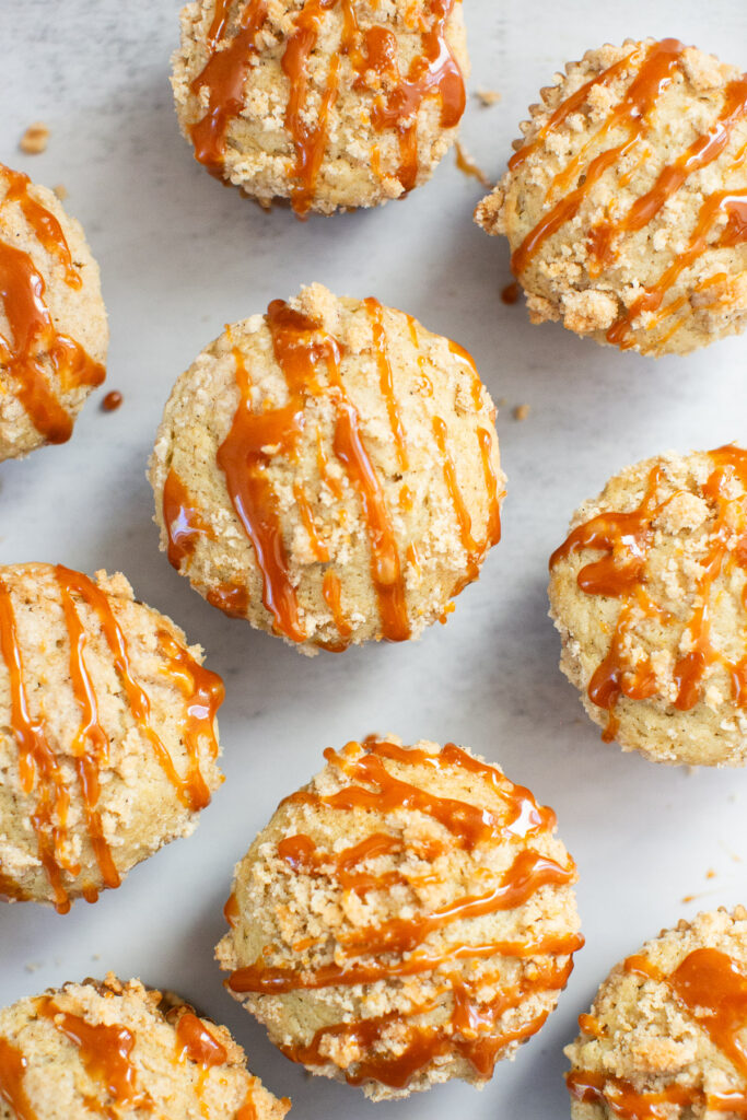 sourdough discard caramel apple muffins