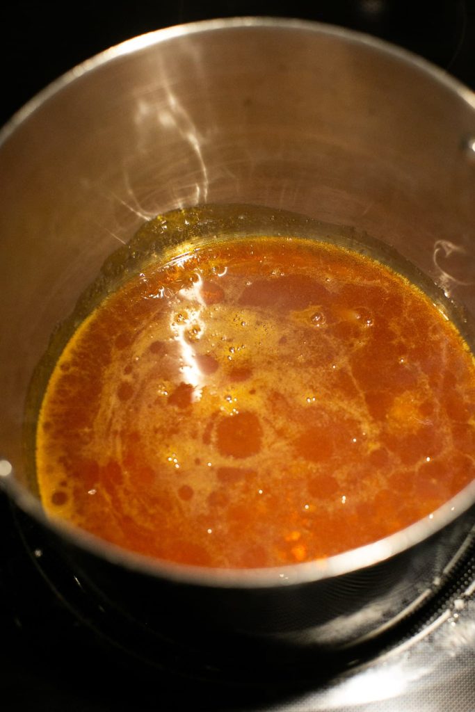 sugar being heated up for caramel sauce