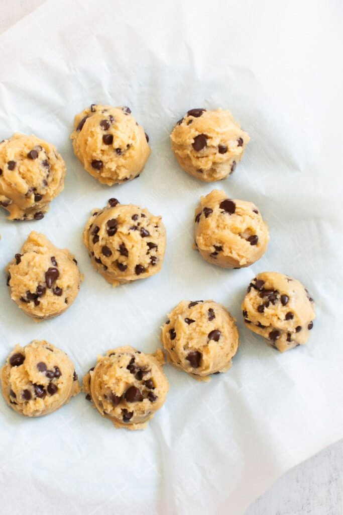 brown butter sourdough cookie dough being chilled on a plate