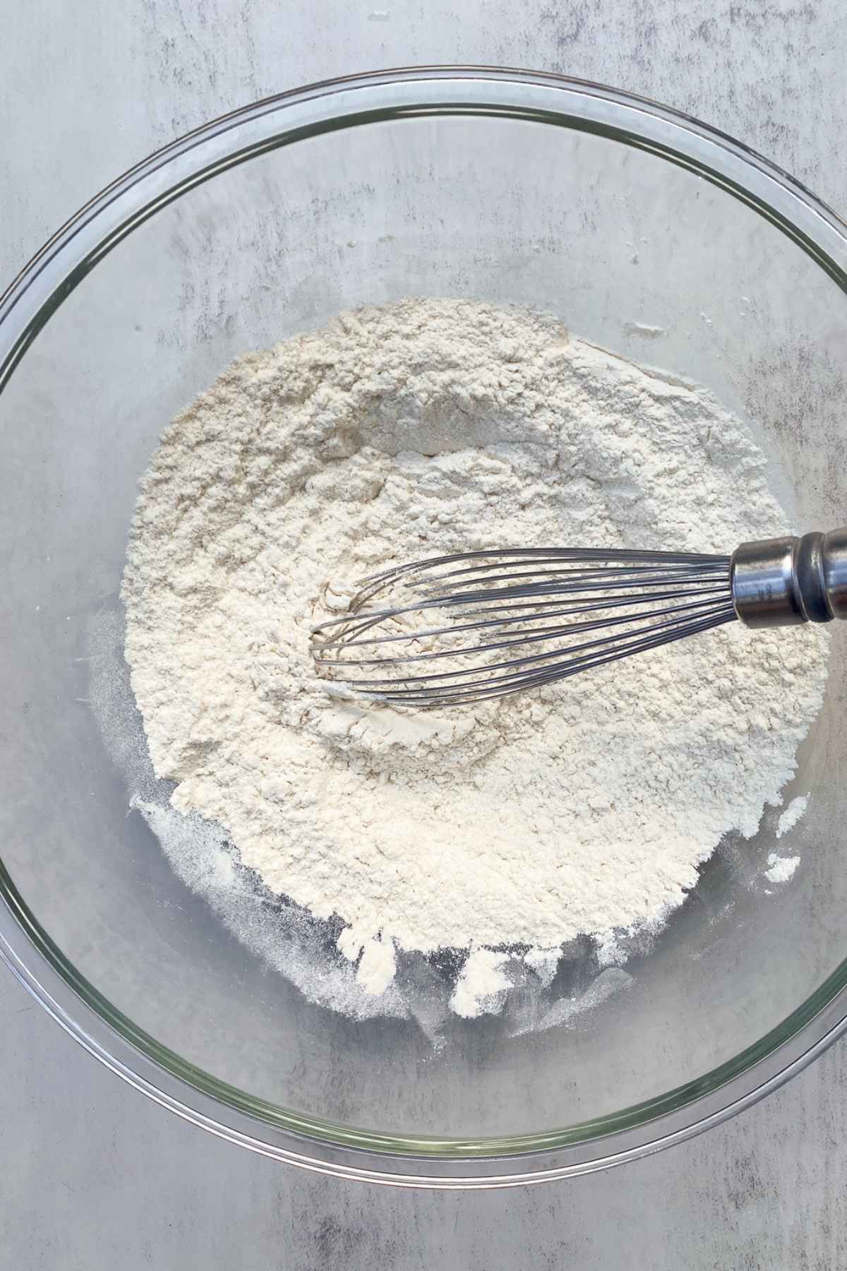 Dry ingredients in a bowl flour, baking soda, and salt.