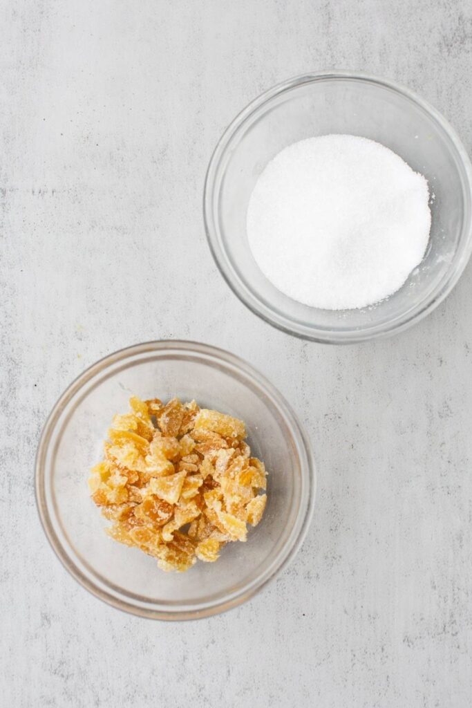 chopped candied ginger and course sugar
