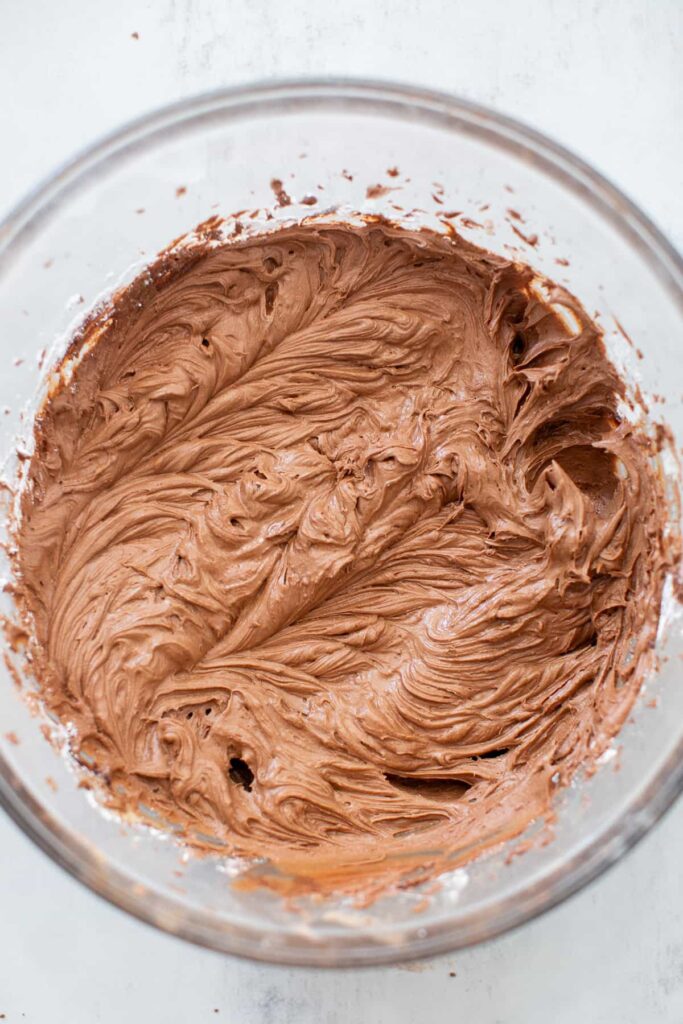 chocolate buttercream frosting in a bowl
