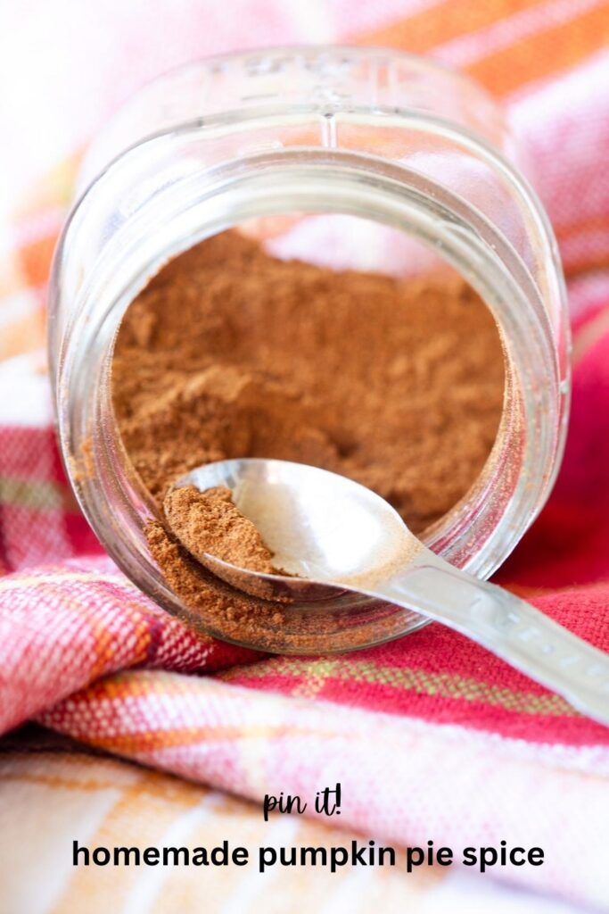 a pinterest pin with a photo of homemade pumpkin pie spice in a jar