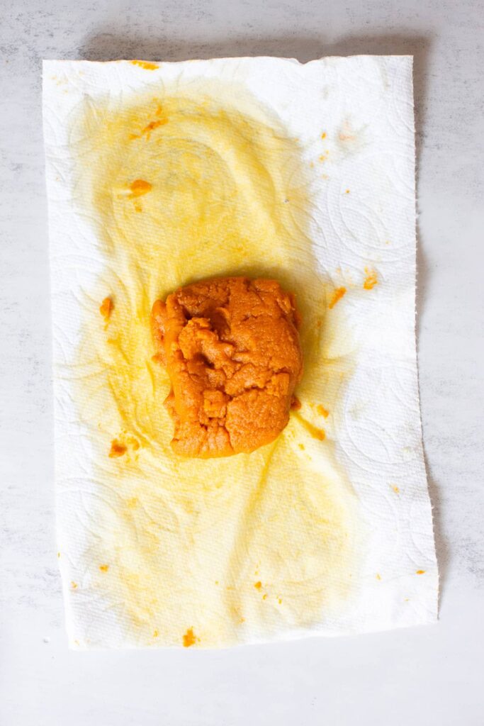 pumpkin puree blotted with paper towels 