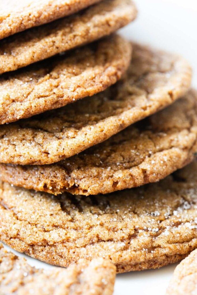 sourdough discard gingersnap molasses cookies in a stack