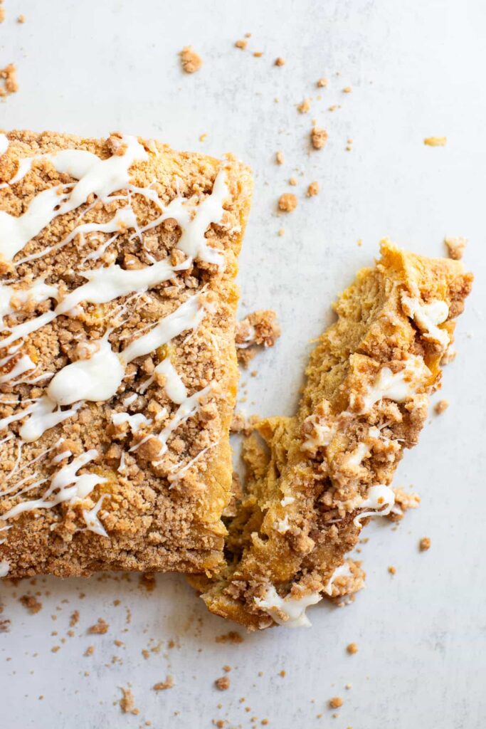 sourdough discard pumpkin focaccia bread with streusel topping