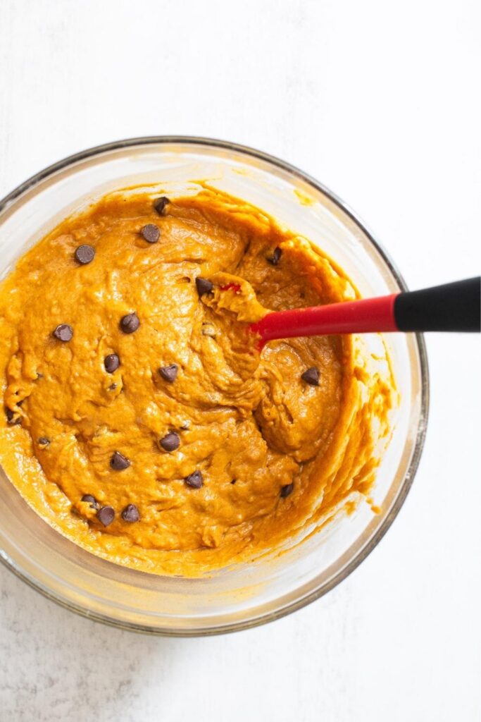 batter for sourdough discard pumpkin bread with chocolate chips