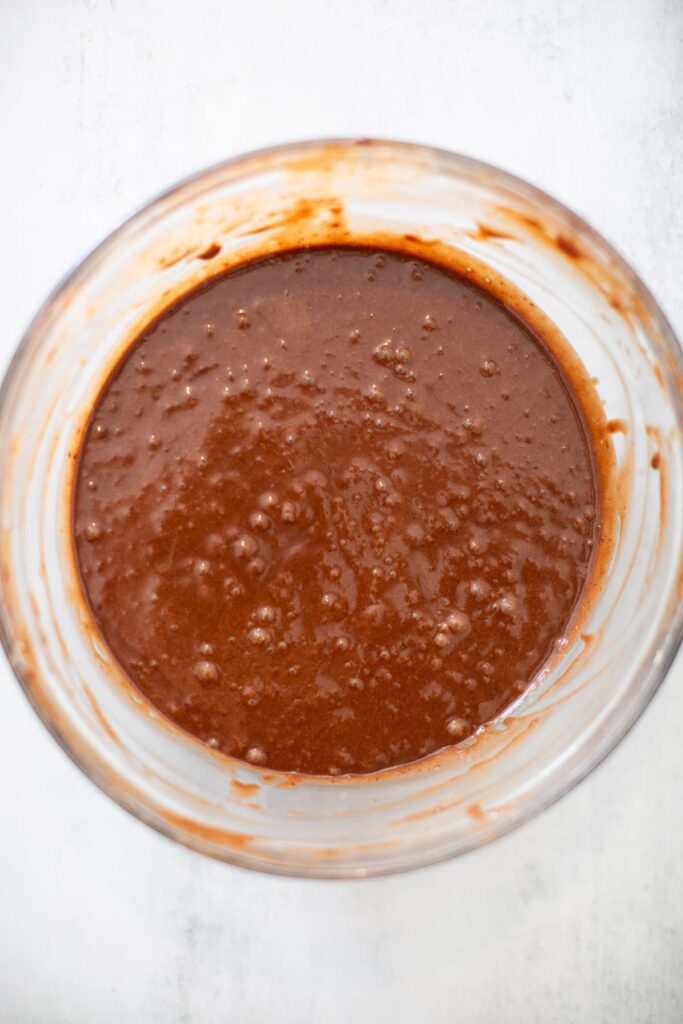 hot boiling water poured over sourdough chocolate cake