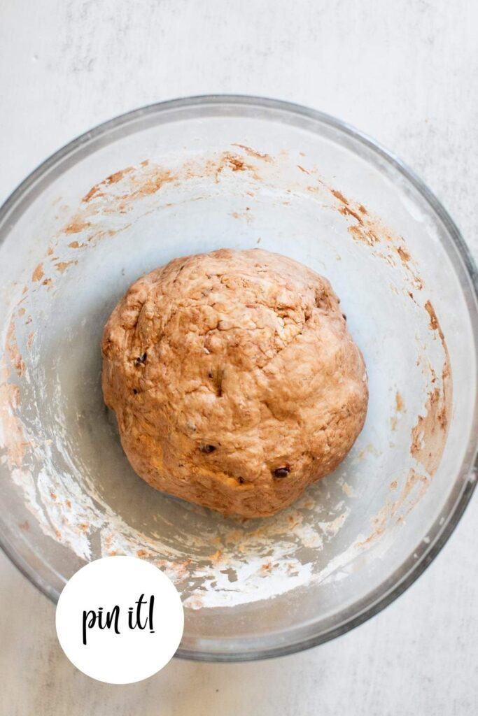 sourdough chocolate chip bagel dough that has been kneaded