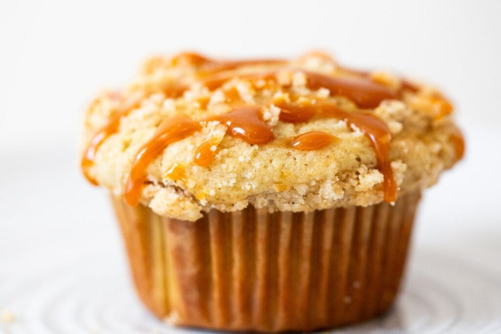 sourdough discard caramel apple muffin