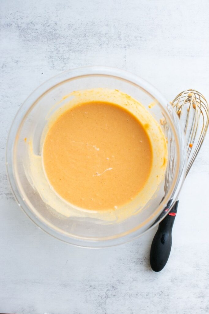 wet ingredients for pumpkin scones with maple glaze