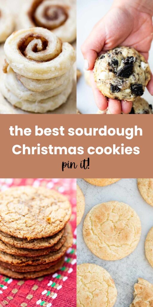 a pinterest pin with photos of sourdough discard christmas cookies on it