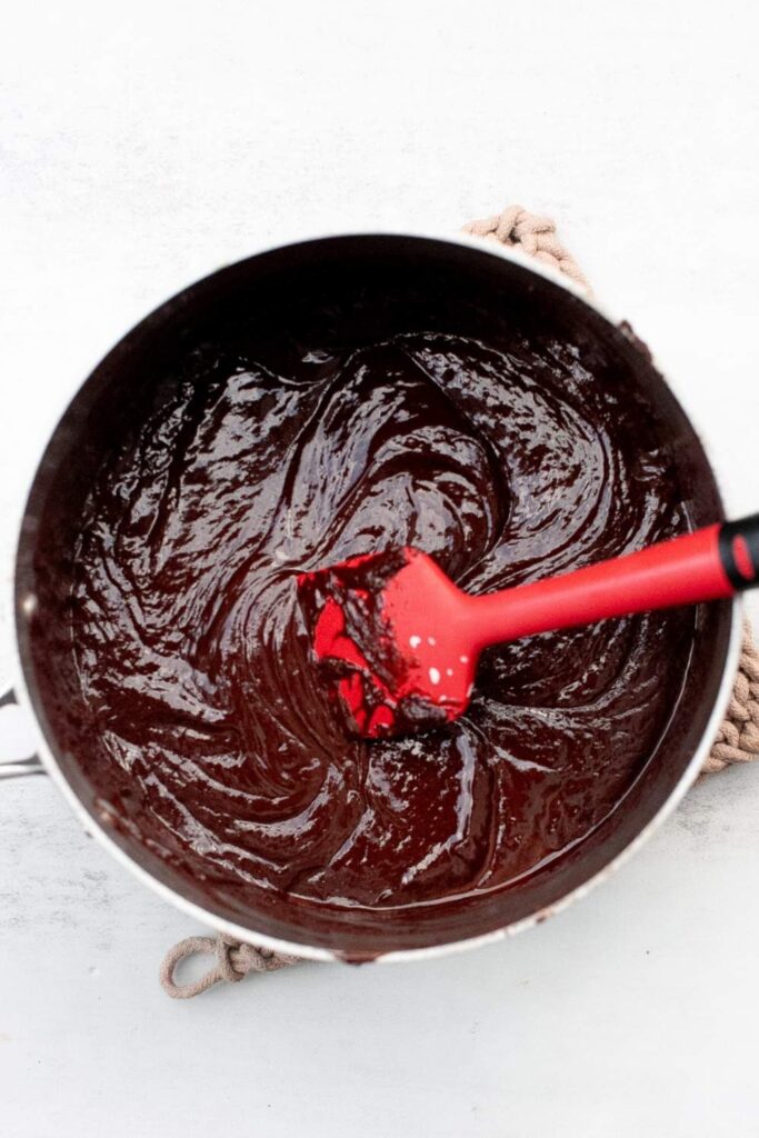 chocolate espresso ganache in a medium pot