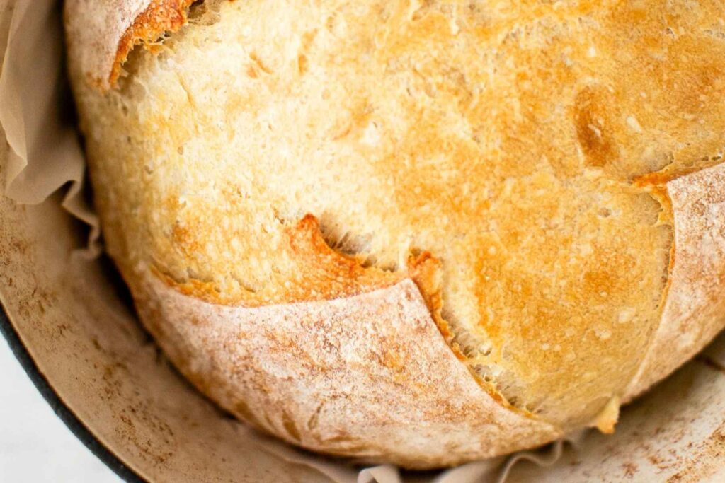 sourdough bread loaf in a dutch oven