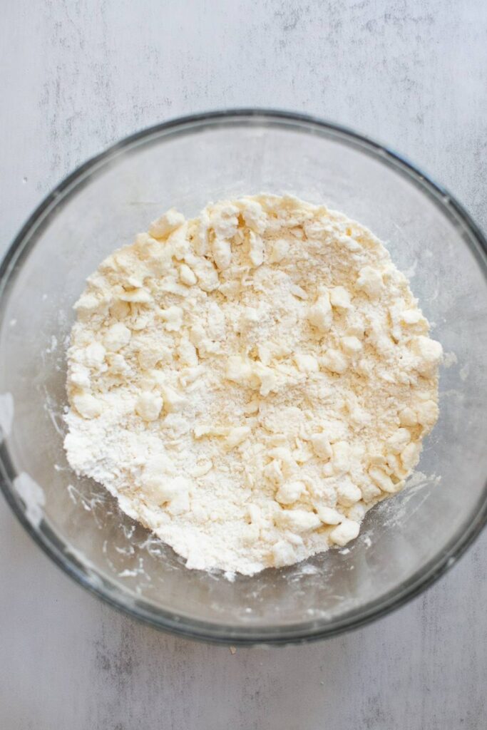 butter and flour in a bowl for pie dough