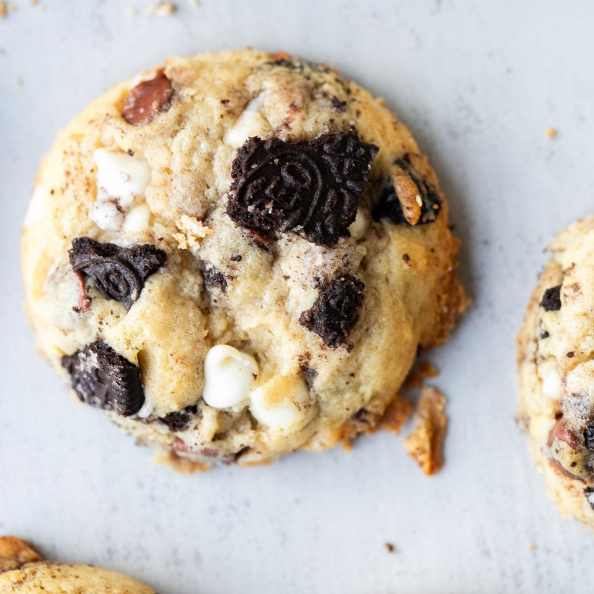 sourdough cookies and cream cookies made with oreos,
