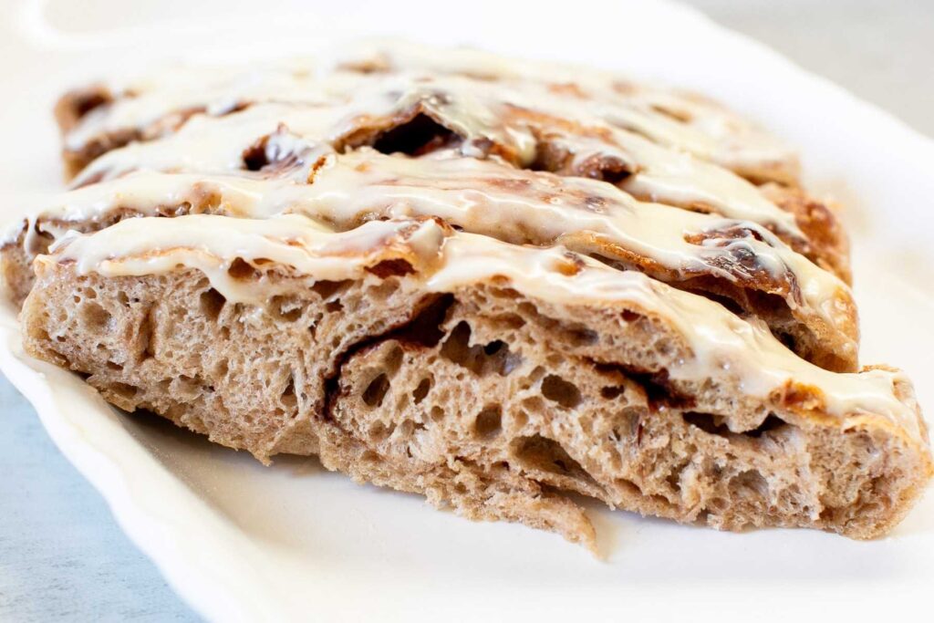 slices of cinnamon roll sourdough focaccia bread on a plate