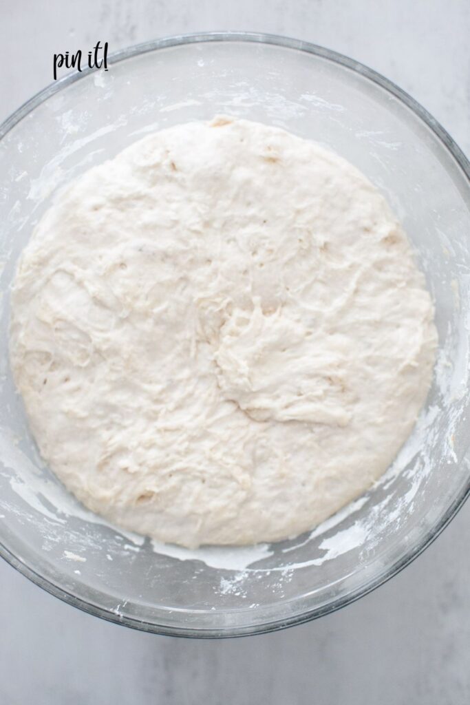 sourdough unloaf bread after it has bulk fermented
