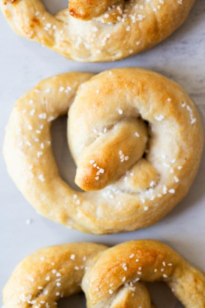 sourdough pretzels on a baking sheet