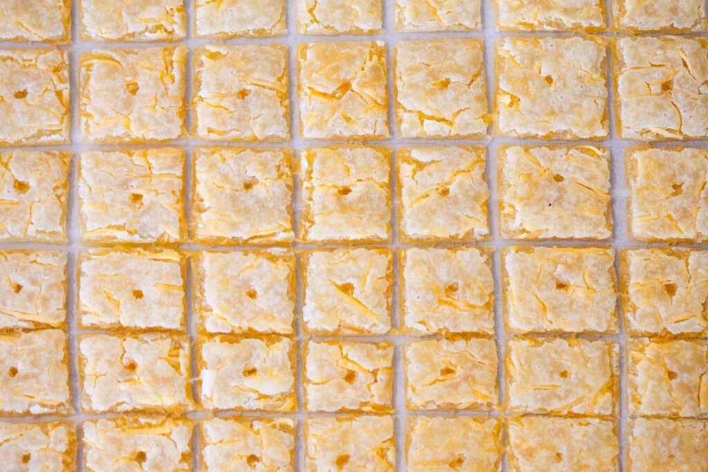 sourdough discard cheddar cheese crackers served for New Year's eve