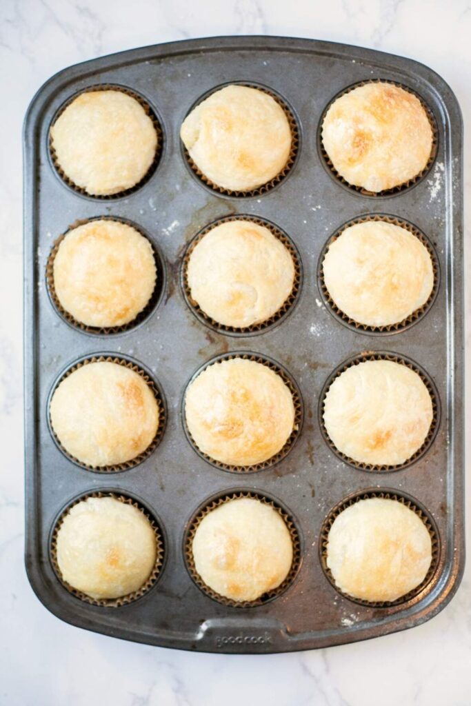 sourdough croissant bread rolls in cupcake tins