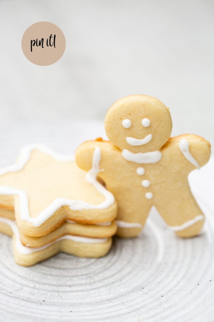 sourdough discard cut out sugar cookies shaped like a gingerbread man for Christmas