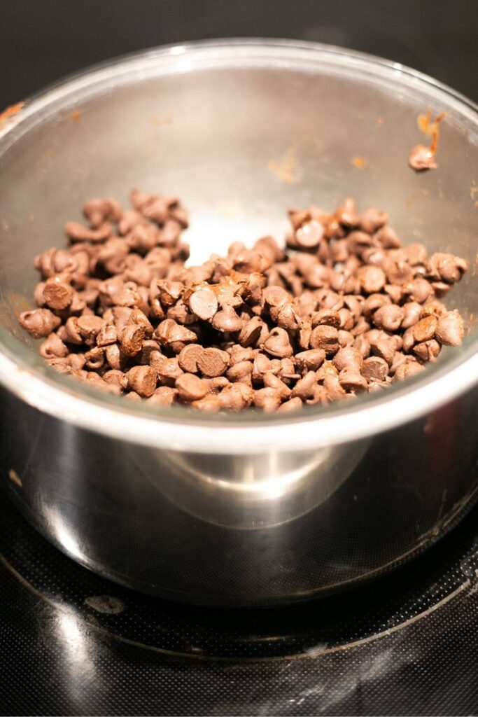 chocolate chips being melted in a double boiler