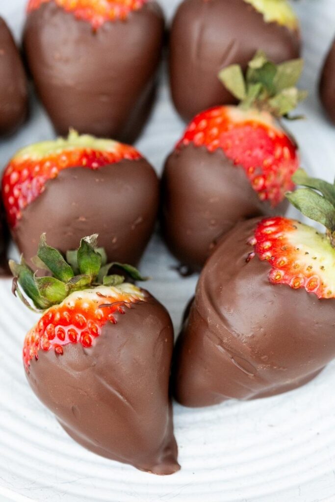 chocolate covered strawberries made with gourmet melted chocolate chips
