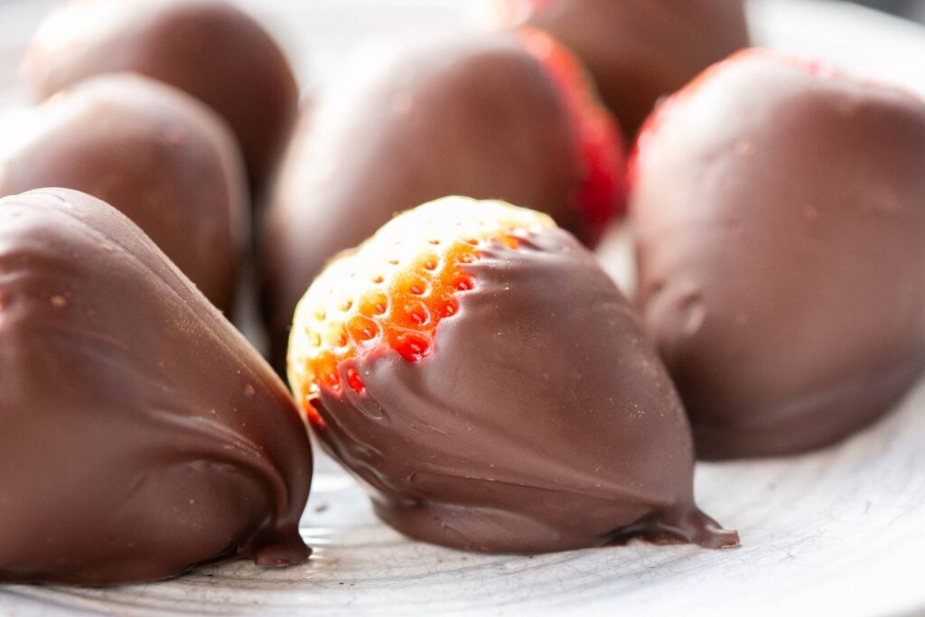 chocolate covered strawberries made with melted chocolate chips 