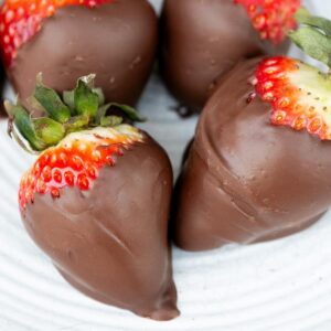 homemade chocolate dipped strawberries made with gourmet chocolate chips