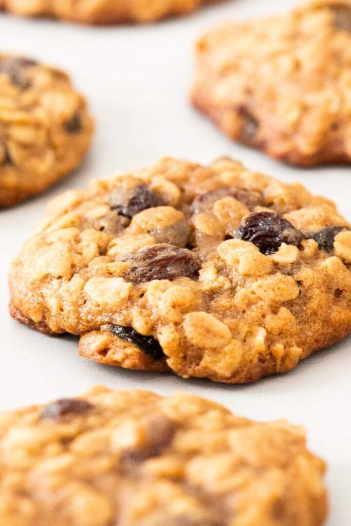 soft and chewy sourdough discard oatmeal raisin cookies
