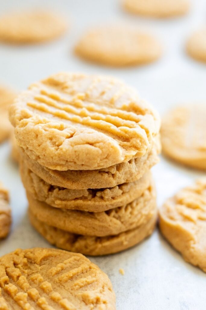 soft and chewy sourdough discard peanut butter cookies made with natural or Jif peanut butter
