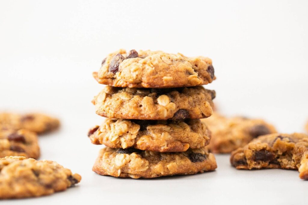 soft and chewy sourdough discard oatmeal raisin cookies on a table