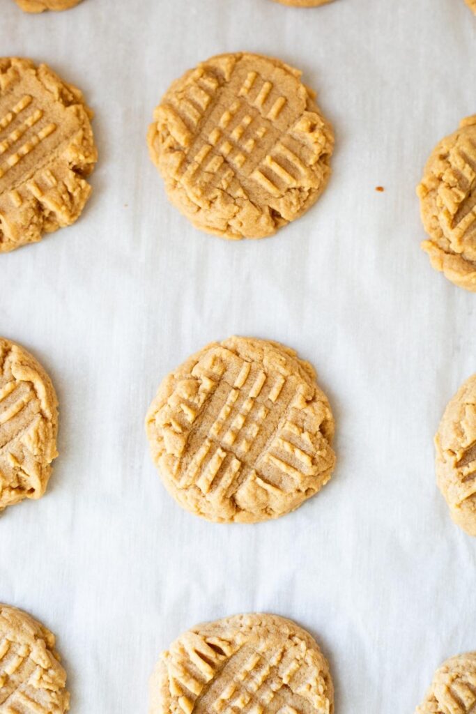 sourdough discard peanut butter cookie dough on a baking sheet