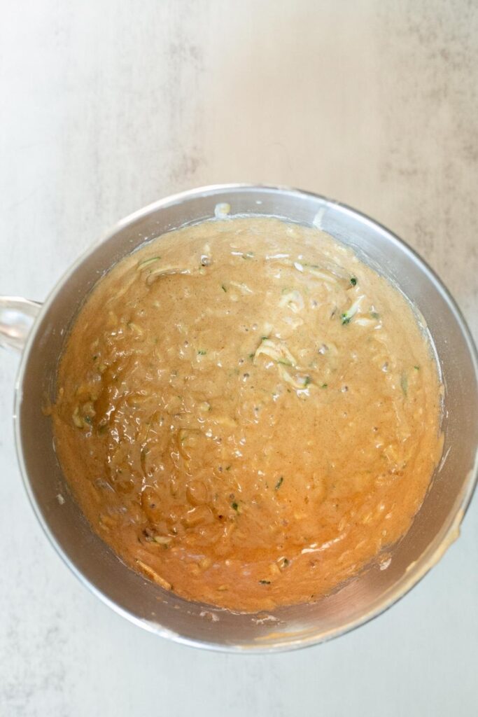 sourdough discard zucchini bread in a bowl