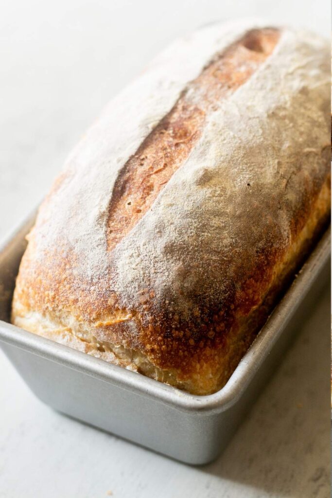 sourdough bread baked in a loaf pan