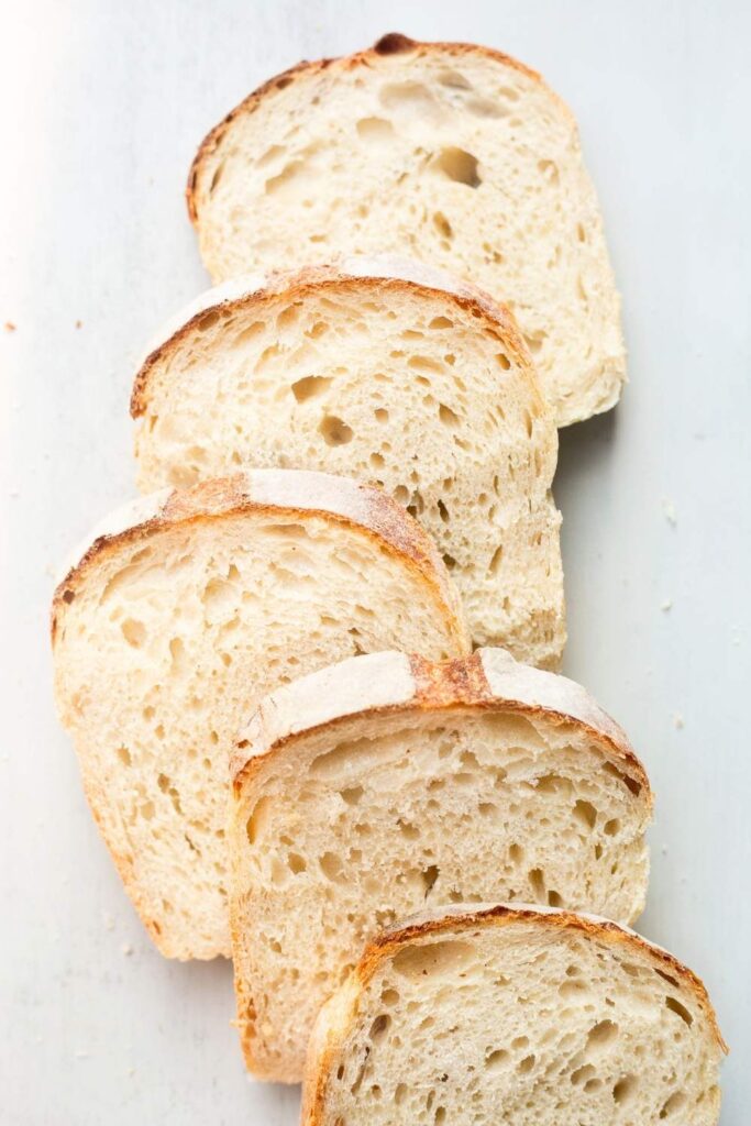 slices of sourdough bread that were baked in a loaf pan