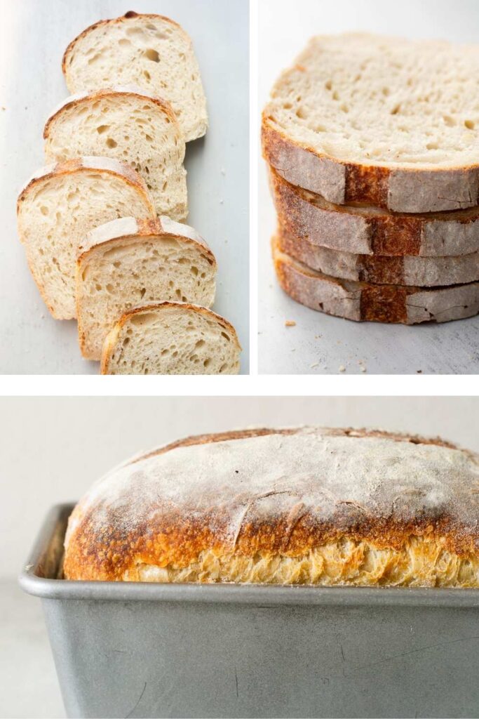 sourdough bread baked in a loaf pan and sliced for making into toast.