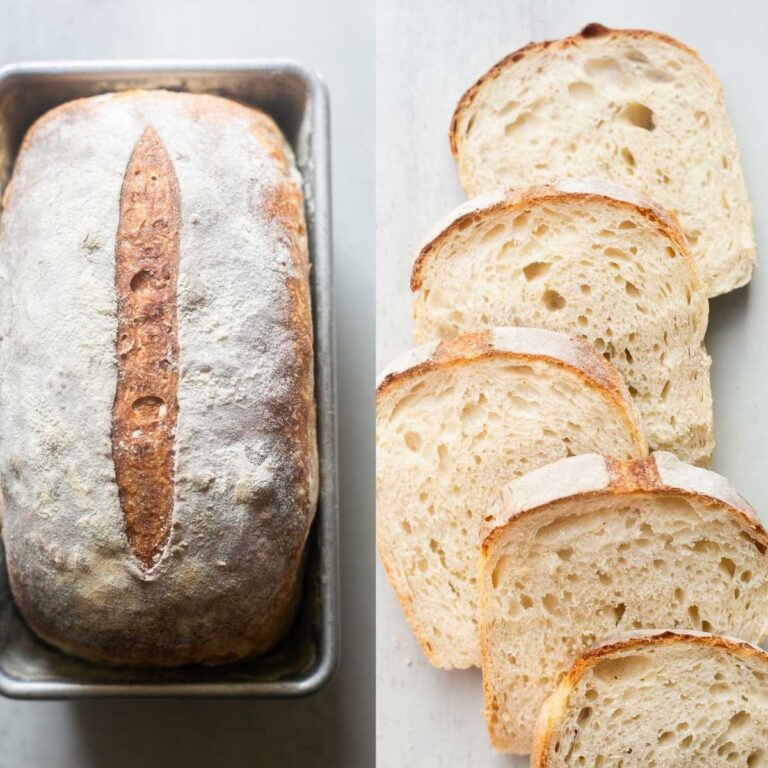sourdough bread baked in a loaf pan